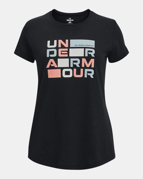 Girls' UA Scatter Wordmark Short Sleeve, Black, pdpMainDesktop image number 0